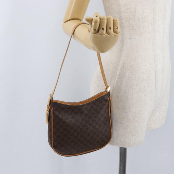 CELINE Macadam Canvas Hand Bag PVC Leather Brown Gold Auth SW2174A