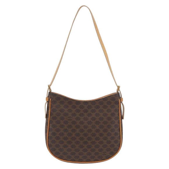 CELINE Macadam Canvas Hand Bag PVC Leather Brown Gold Auth SW2174A