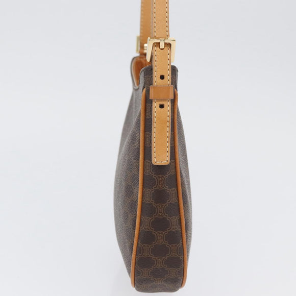 CELINE Macadam Canvas Hand Bag PVC Leather Brown Gold Auth SW2174A