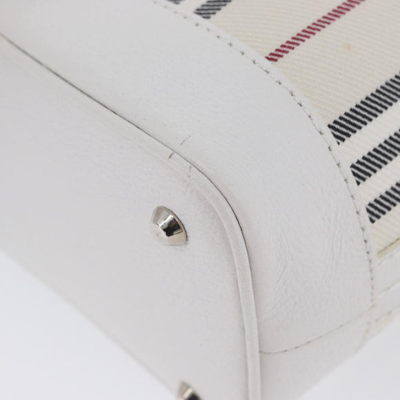 BURBERRY Nova Check Hand Bag Canvas Leather Silver White Auth SW2175