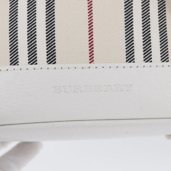 BURBERRY Nova Check Hand Bag Canvas Leather Silver White Auth SW2175