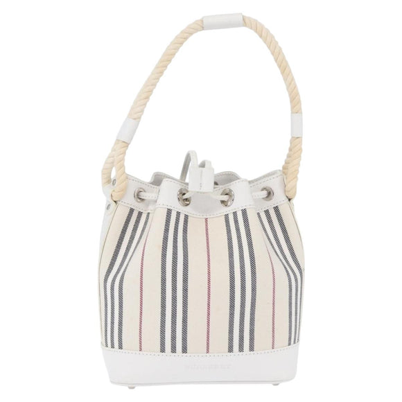 BURBERRY Nova Check Hand Bag Canvas Leather Silver White Auth SW2175
