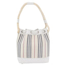 BURBERRY Nova Check Hand Bag Canvas Leather Silver White Auth SW2175-3