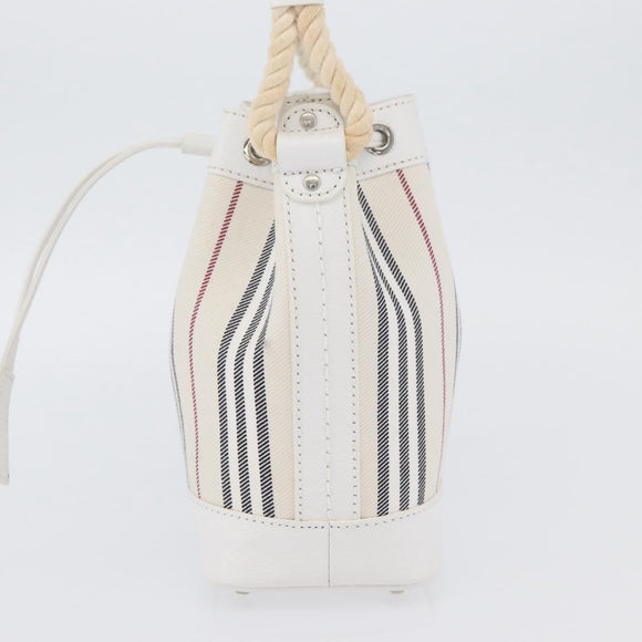BURBERRY Nova Check Hand Bag Canvas Leather Silver White Auth SW2175