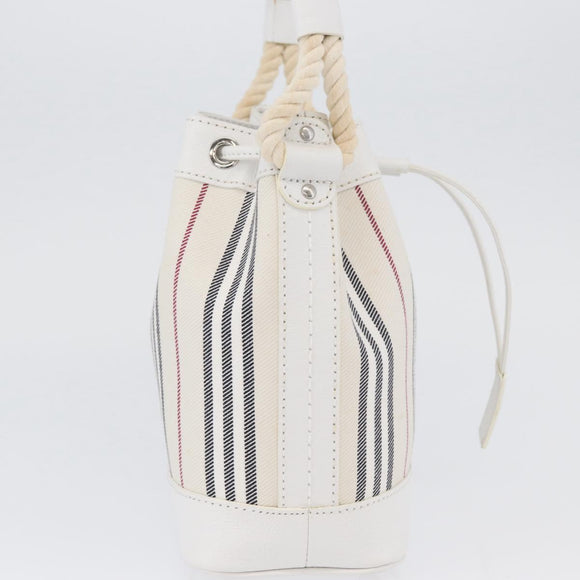 BURBERRY Nova Check Hand Bag Canvas Leather Silver White Auth SW2175