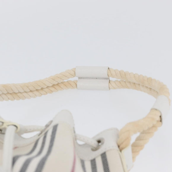 BURBERRY Nova Check Hand Bag Canvas Leather Silver White Auth SW2175