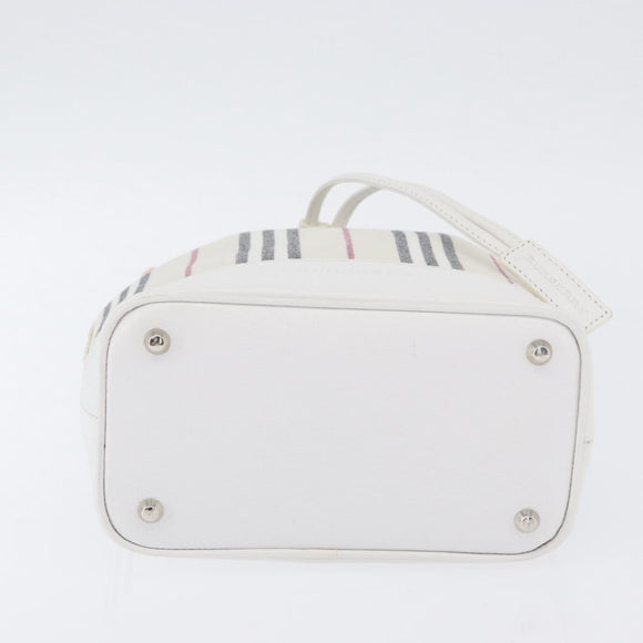 BURBERRY Nova Check Hand Bag Canvas Leather Silver White Auth SW2175