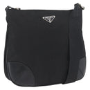 PRADA Shoulder Bag Nylon Leather Silver Black Auth SW2177A-1
