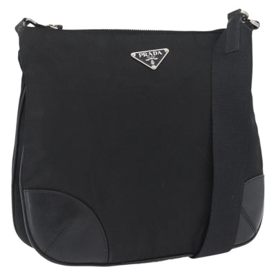 PRADA Shoulder Bag Nylon Leather Silver Black Auth SW2177A