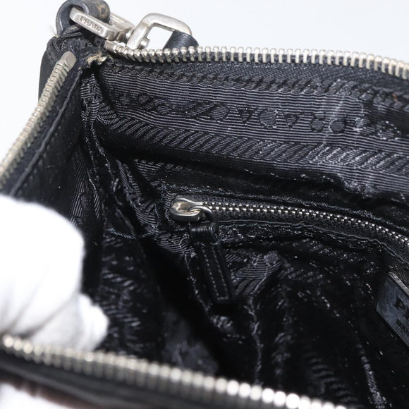 PRADA Shoulder Bag Nylon Leather Silver Black Auth SW2177A