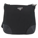 PRADA Shoulder Bag Nylon Leather Silver Black Auth SW2177A-2