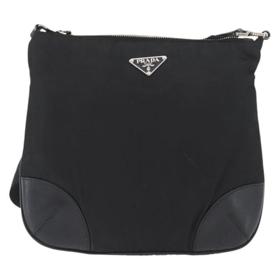 PRADA Shoulder Bag Nylon Leather Silver Black Auth SW2177A - 0