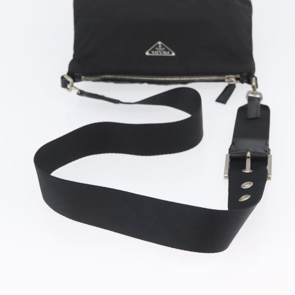 PRADA Shoulder Bag Nylon Leather Silver Black Auth SW2177A