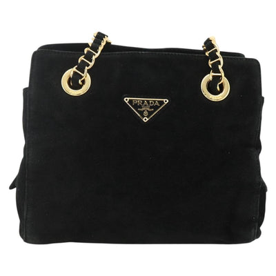 PRADA Chain Shoulder Bag Suede Gold Black Auth SW2181V - 0