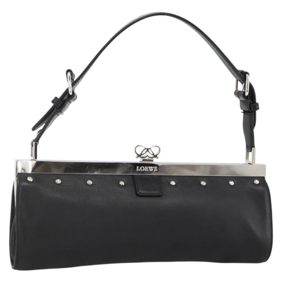 LOEWE Shoulder Bag Leather Silver Black Auth SW2182V