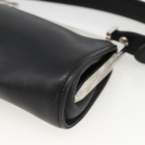 LOEWE Shoulder Bag Leather Silver Black Auth SW2182V