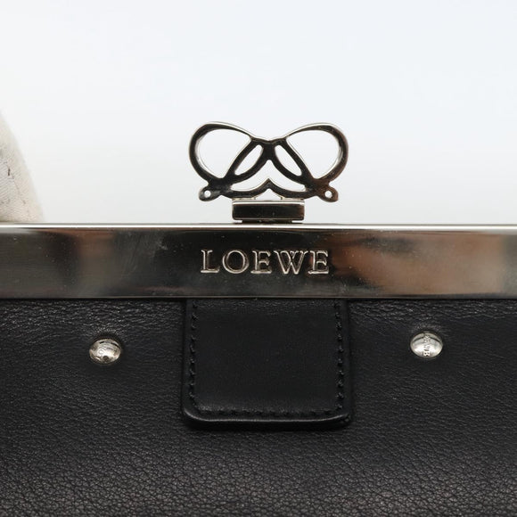 LOEWE Shoulder Bag Leather Silver Black Auth SW2182V