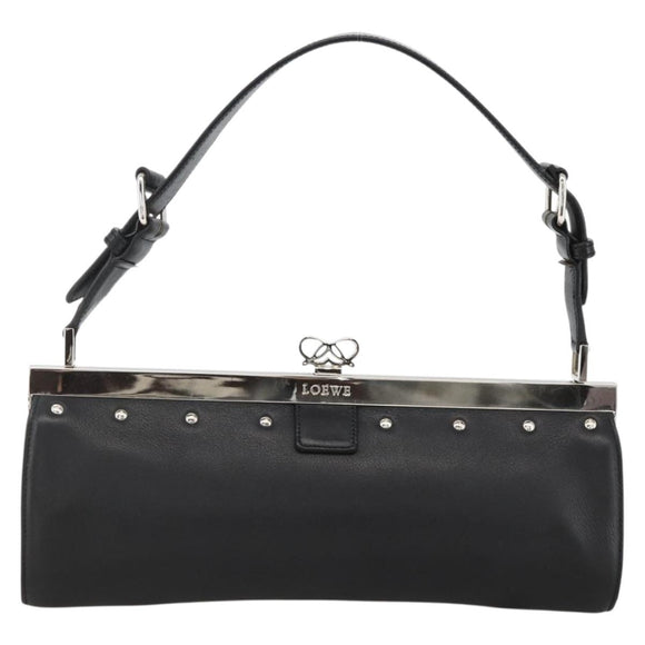 LOEWE Shoulder Bag Leather Silver Black Auth SW2182V
