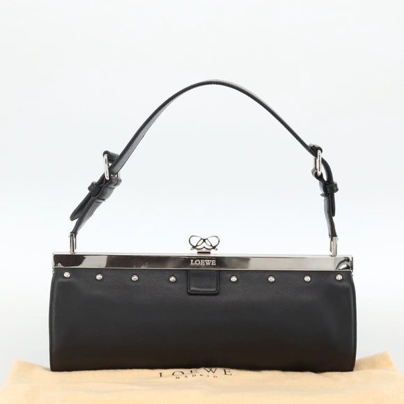 LOEWE Shoulder Bag Leather Silver Black Auth SW2182V