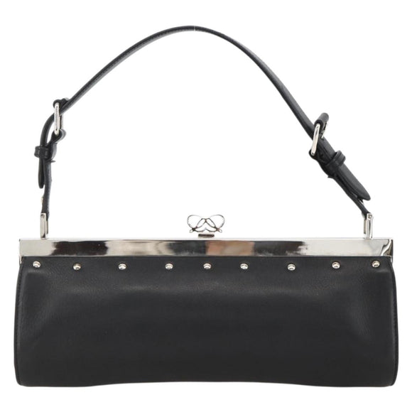 LOEWE Shoulder Bag Leather Silver Black Auth SW2182V