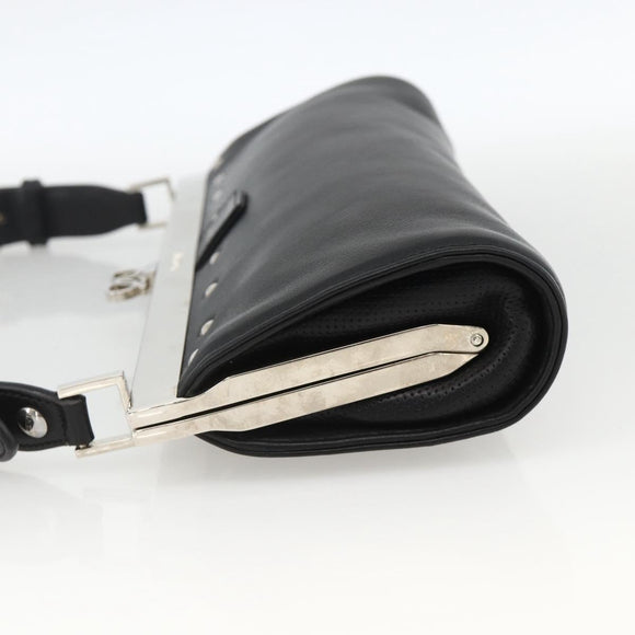 LOEWE Shoulder Bag Leather Silver Black Auth SW2182V