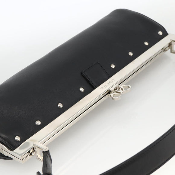 LOEWE Shoulder Bag Leather Silver Black Auth SW2182V