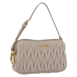 Miu Miu Hand Pouch Bag Leather Beige Gold Auth SW2191A