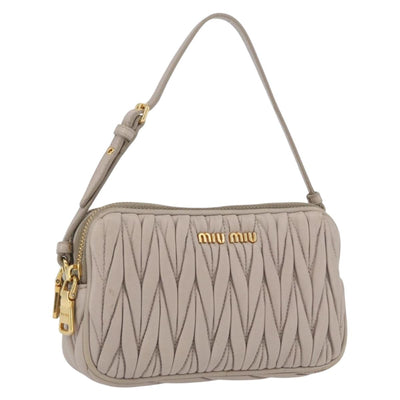 Miu Miu Hand Pouch Bag Leather Beige Gold Auth SW2191A