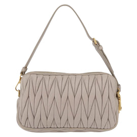 Miu Miu Hand Pouch Bag Leather Beige Gold Auth SW2191A - 0