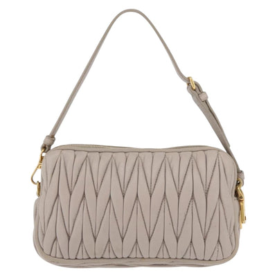 Miu Miu Hand Pouch Bag Leather Beige Gold Auth SW2191A - 0