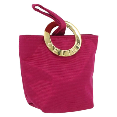 CELINE Circle Pouch Nylon Pink Gold Auth SW2195A