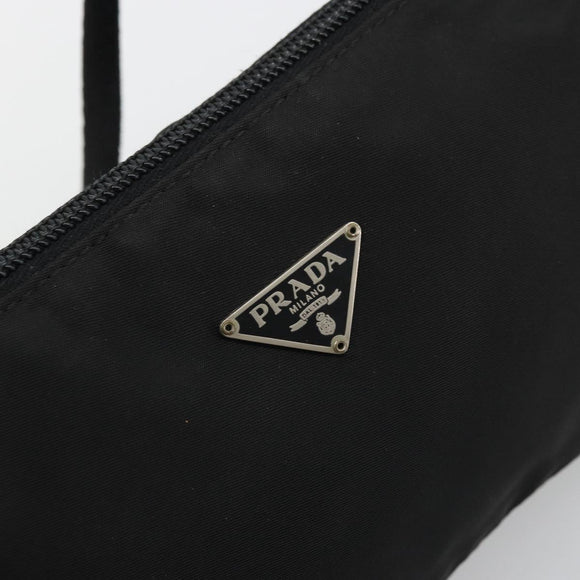 PRADA Hand Pouch Nylon Black Silver Auth SW2198
