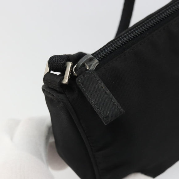 PRADA Hand Pouch Nylon Black Silver Auth SW2198