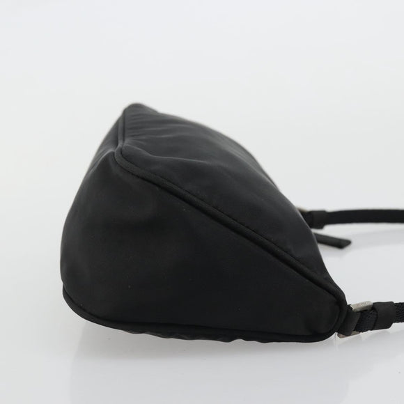 PRADA Hand Pouch Nylon Black Silver Auth SW2198