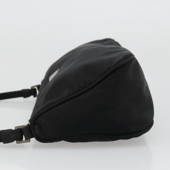 PRADA Hand Pouch Nylon Black Silver Auth SW2198