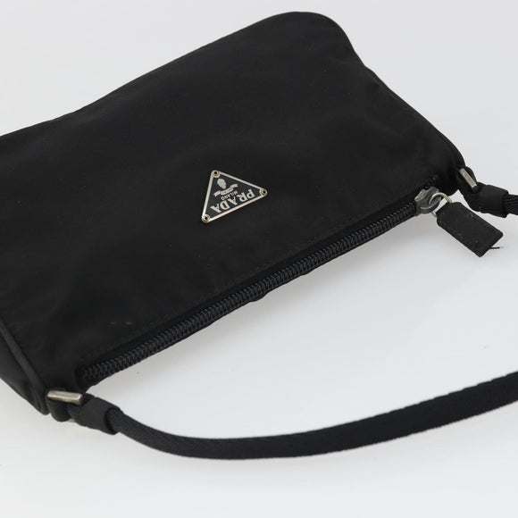 PRADA Hand Pouch Nylon Black Silver Auth SW2198