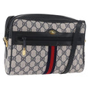 GUCCI GG Supreme Sherry Line Bag PVC Navy Gold Red 68 02 005 Auth SW2204-1