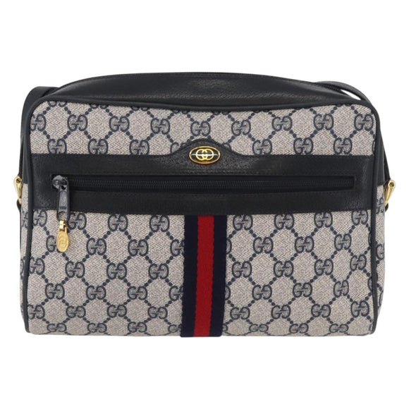 GUCCI GG Supreme Sherry Line Bag PVC Navy Gold Red 68 02 005 Auth SW2204