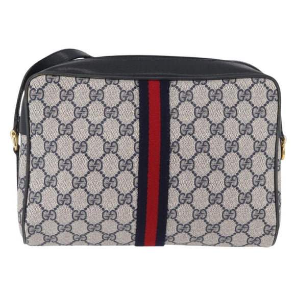 GUCCI GG Supreme Sherry Line Bag PVC Navy Gold Red 68 02 005 Auth SW2204