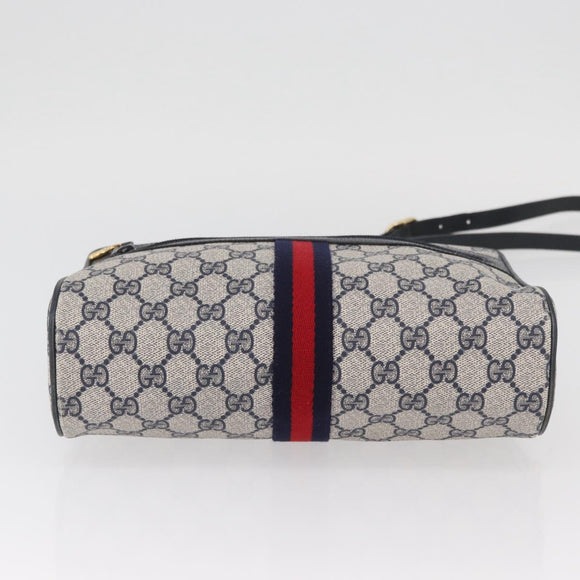 GUCCI GG Supreme Sherry Line Bag PVC Navy Gold Red 68 02 005 Auth SW2204