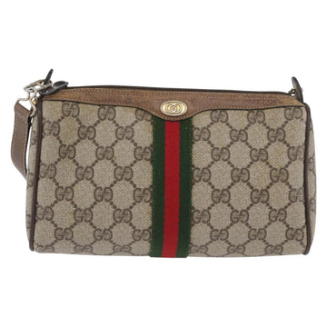 GUCCI GG Supreme Web Sherry Line Shoulder Bag PVC Beige Gold Red Auth SW2208 - 0