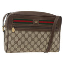 GUCCI GG Supreme Web Sherry Line Shoulder Bag PVC Beige Gold Red Auth SW2209-1