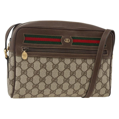 GUCCI GG Supreme Web Sherry Line Shoulder Bag PVC Beige Gold Red Auth SW2209