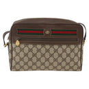 GUCCI GG Supreme Web Sherry Line Shoulder Bag PVC Beige Gold Red Auth SW2209-2