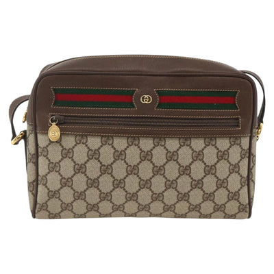 GUCCI GG Supreme Web Sherry Line Shoulder Bag PVC Beige Gold Red Auth SW2209 - 0