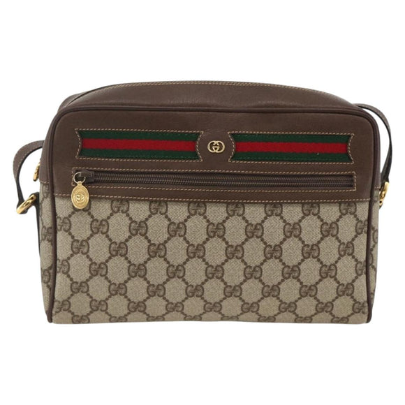 GUCCI GG Supreme Web Sherry Line Shoulder Bag PVC Beige Gold Red Auth SW2209