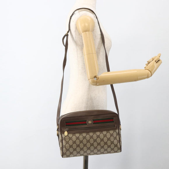 GUCCI GG Supreme Web Sherry Line Shoulder Bag PVC Beige Gold Red Auth SW2209