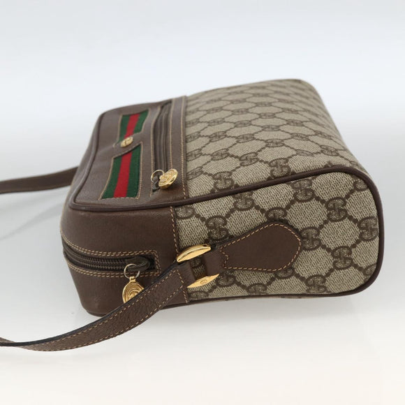 GUCCI GG Supreme Web Sherry Line Shoulder Bag PVC Beige Gold Red Auth SW2209