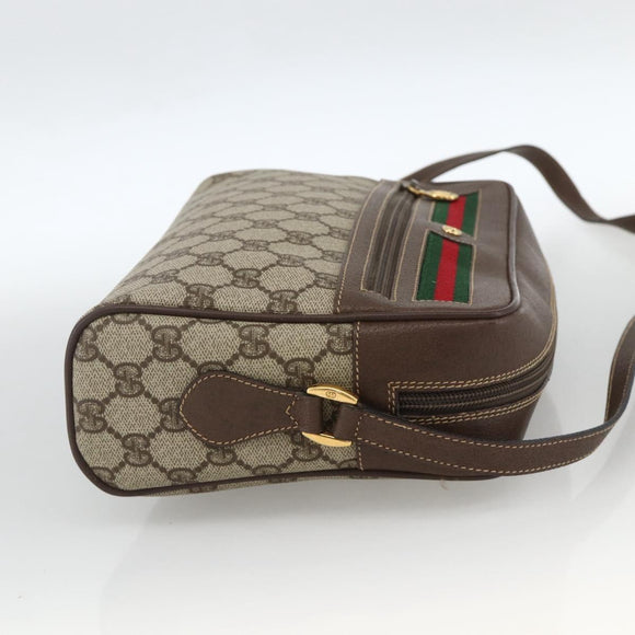 GUCCI GG Supreme Web Sherry Line Shoulder Bag PVC Beige Gold Red Auth SW2209