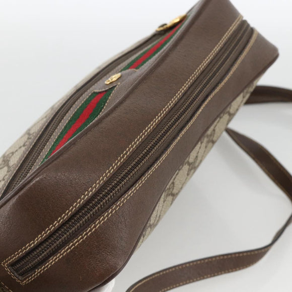GUCCI GG Supreme Web Sherry Line Shoulder Bag PVC Beige Gold Red Auth SW2209